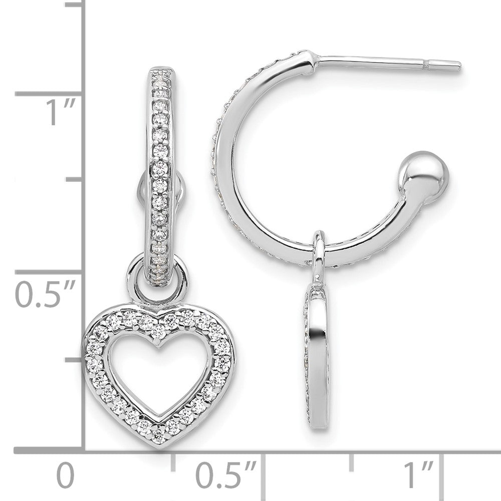 Sterlingsilber Rhodiniert Poliert Zirkonia Hängend Herz Creole Ohrstecker
