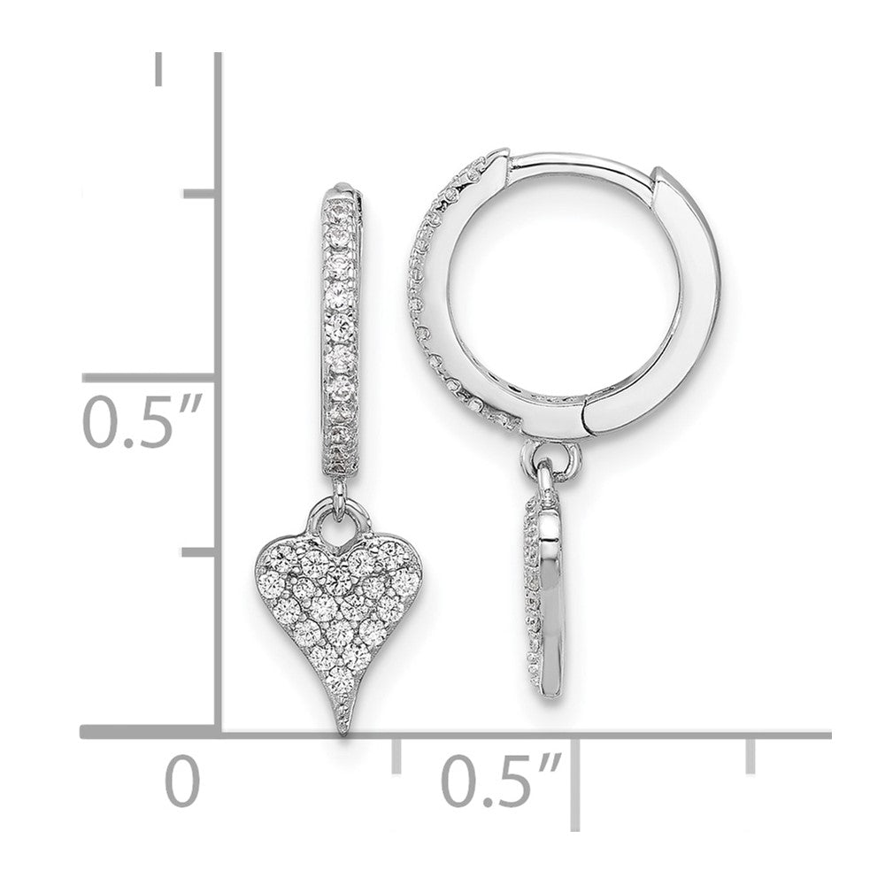 Sterlingsilber Rhodiniert Zirkonia Herz Hängend Klappbar Creolen