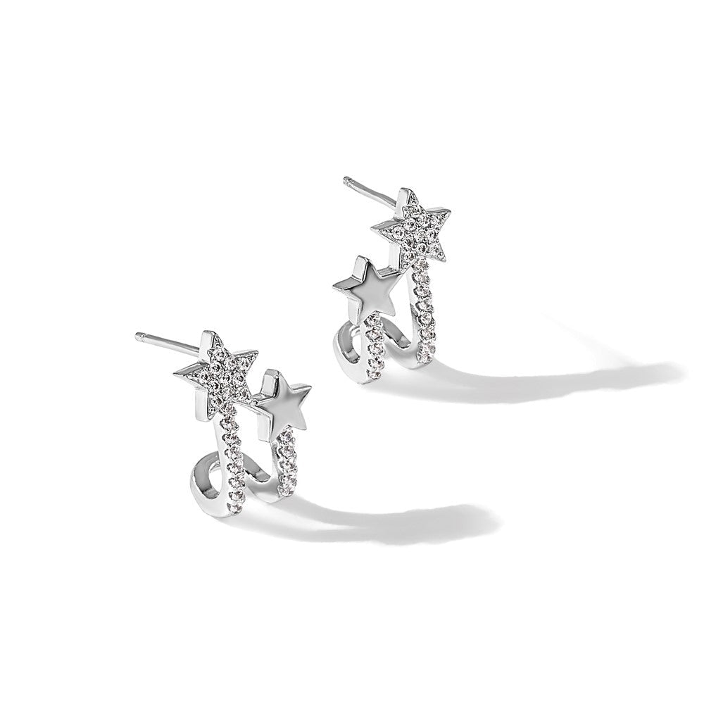 Sterlingsilber Rhodiniert Zirkonia Stern Manschette Ohrstecker