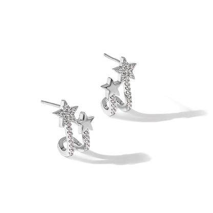 Sterlingsilber Rhodiniert Zirkonia Stern Manschette Ohrstecker