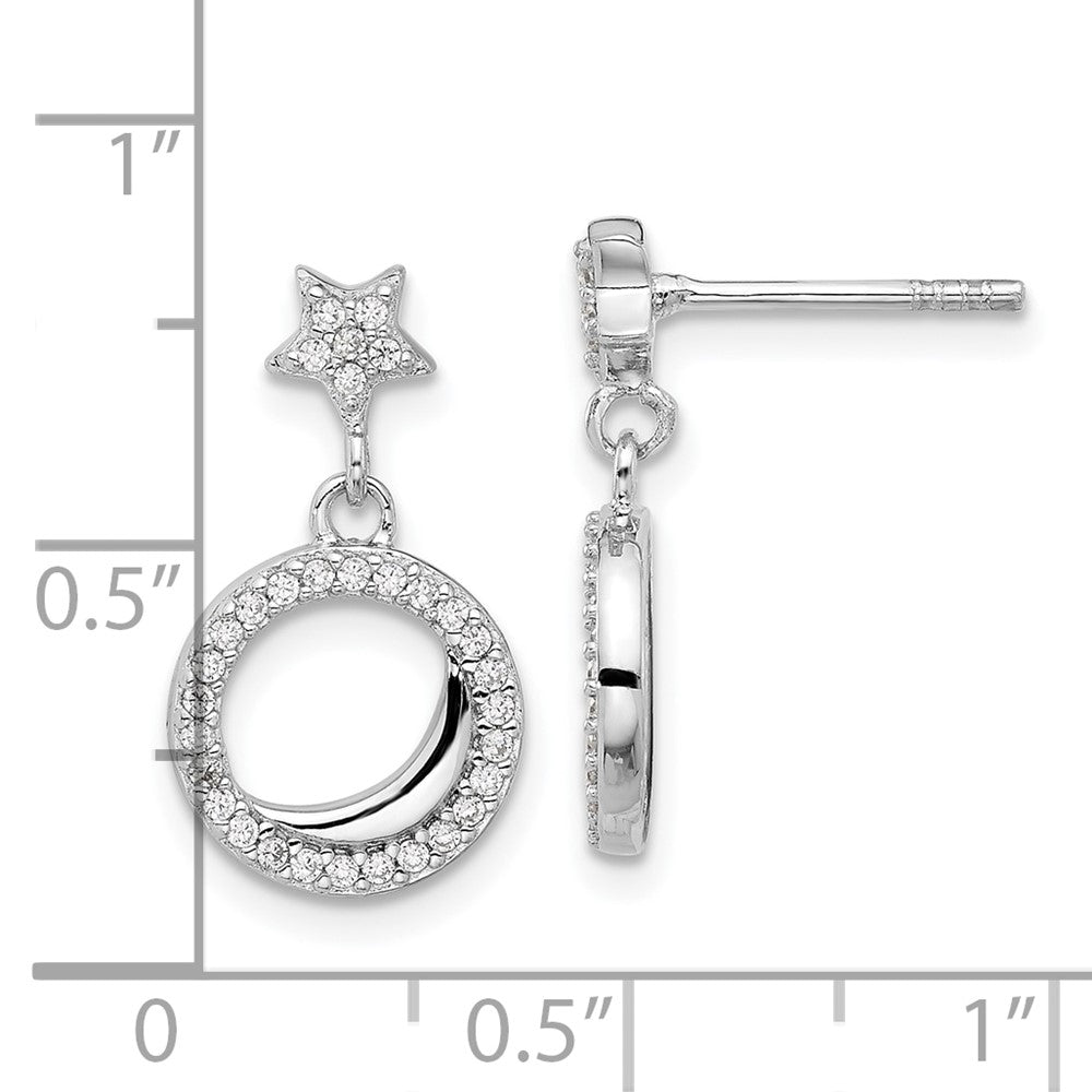Sterlingsilber Rhodiniert Poliert Zirkonia Stern Mond Hängend Ohrstecker