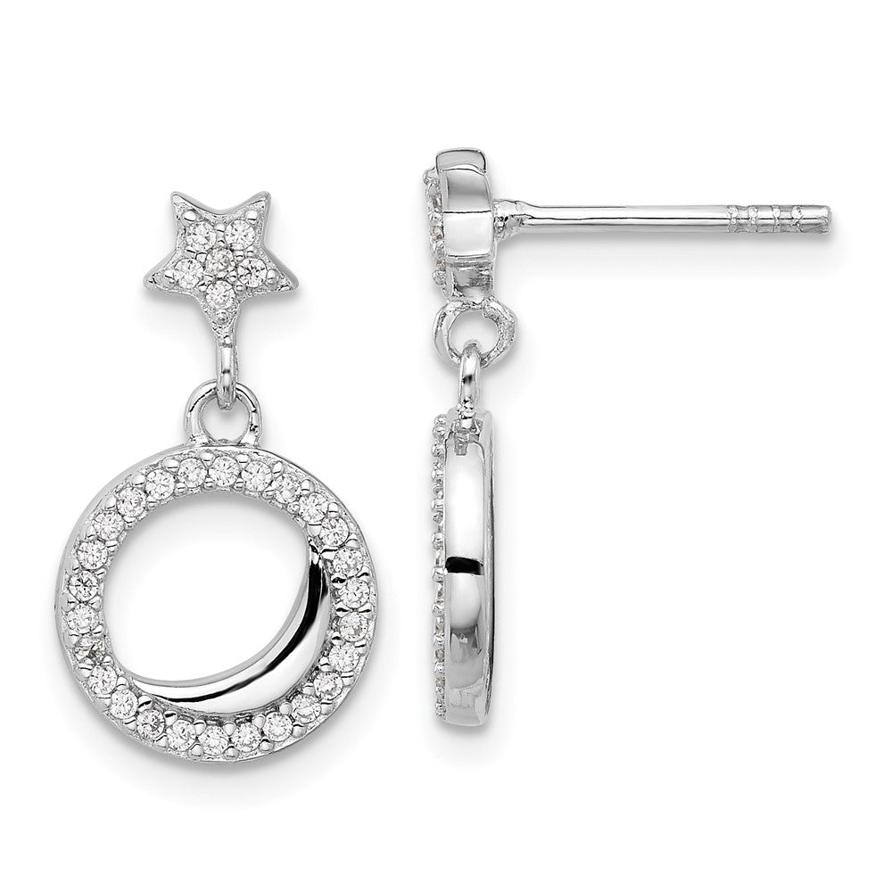 Sterlingsilber Rhodiniert Poliert Zirkonia Stern Mond Hängend Ohrstecker