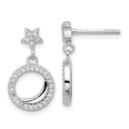 Sterlingsilber Rhodiniert Poliert Zirkonia Stern Mond Hängend Ohrstecker
