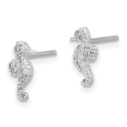 Sterlingsilber Rhodiniert Poliert Zirkonia Seepferdchen Ohrstecker