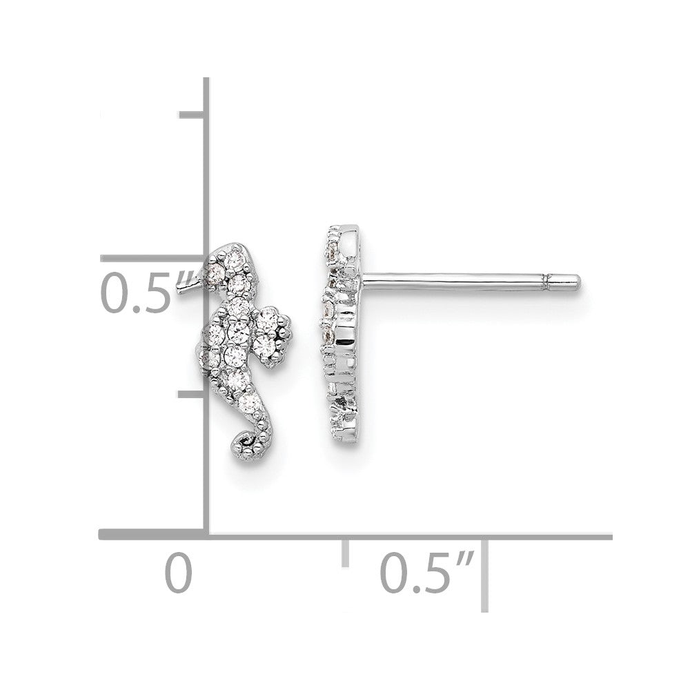 Sterlingsilber Rhodiniert Poliert Zirkonia Seepferdchen Ohrstecker