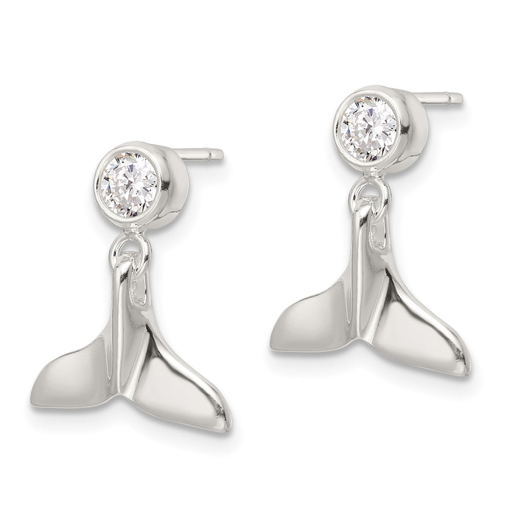 Sterlingsilber Poliert Zirkonia Wal Schwanz Stecker Ohrhänger