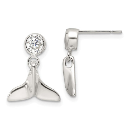 Sterlingsilber Poliert Zirkonia Wal Schwanz Stecker Ohrhänger