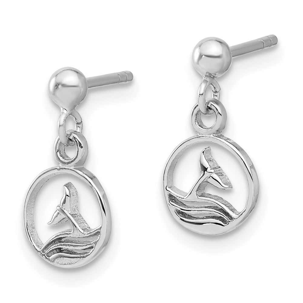 Sterlingsilber Rhodiniert Wal/dolphin Schwanz Stecker Hängend Ohrhänger
