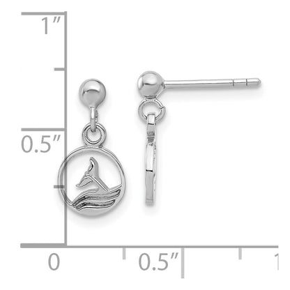 Sterlingsilber Rhodiniert Wal/dolphin Schwanz Stecker Hängend Ohrhänger