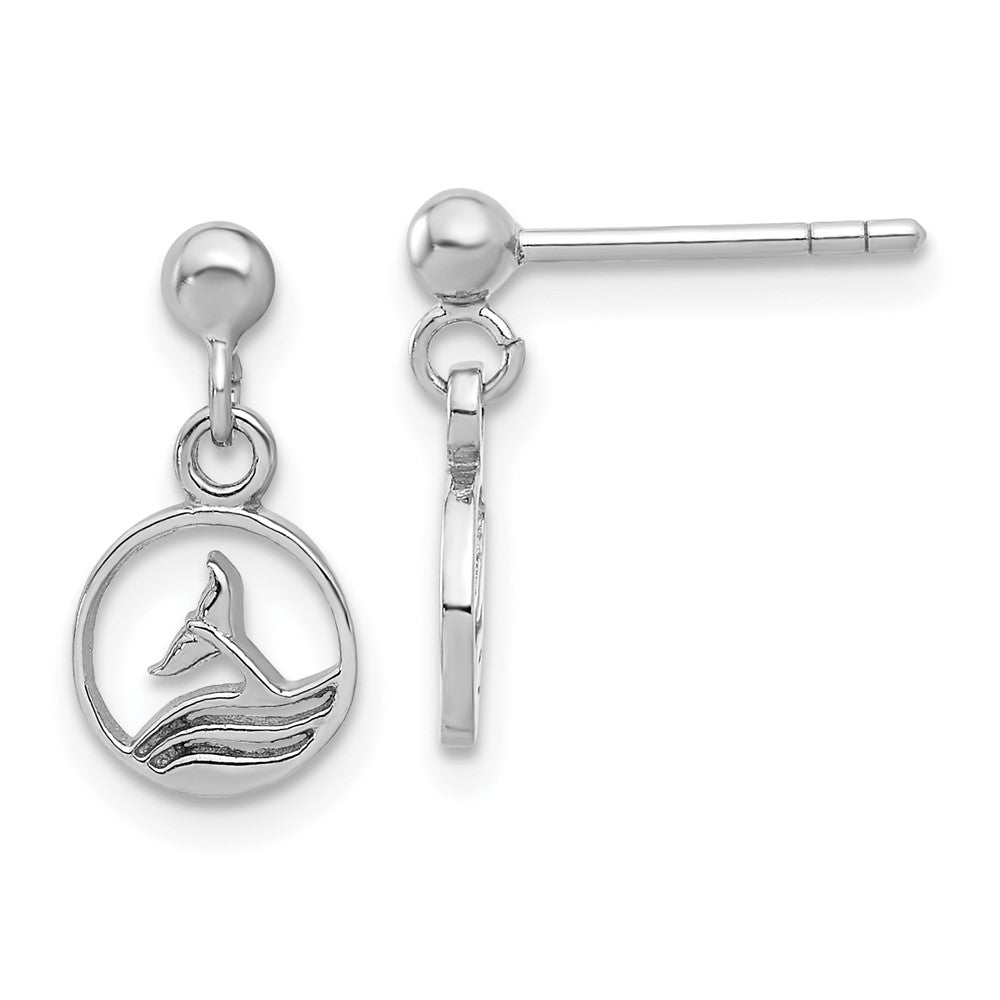 Sterlingsilber Rhodiniert Wal/dolphin Schwanz Stecker Hängend Ohrhänger