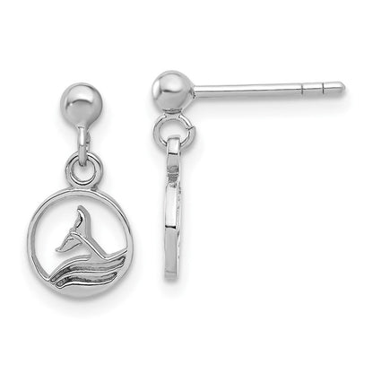 Sterlingsilber Rhodiniert Wal/dolphin Schwanz Stecker Hängend Ohrhänger