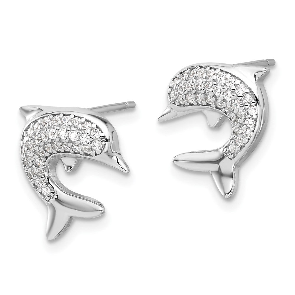 Sterlingsilber Rhodiniert Zirkonia Delfin Ohrstecker
