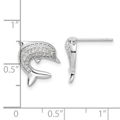 Sterlingsilber Rhodiniert Zirkonia Delfin Ohrstecker