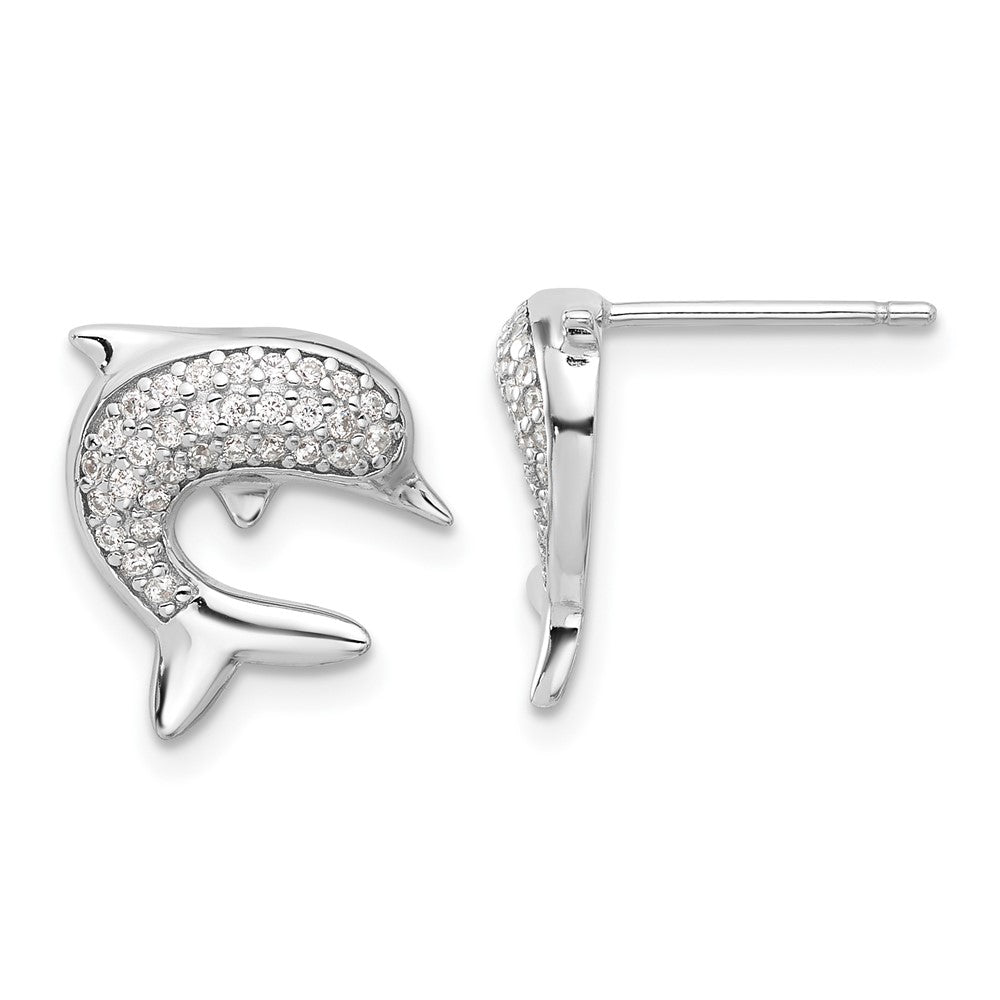 Sterlingsilber Rhodiniert Zirkonia Delfin Ohrstecker