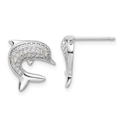 Sterlingsilber Rhodiniert Zirkonia Delfin Ohrstecker