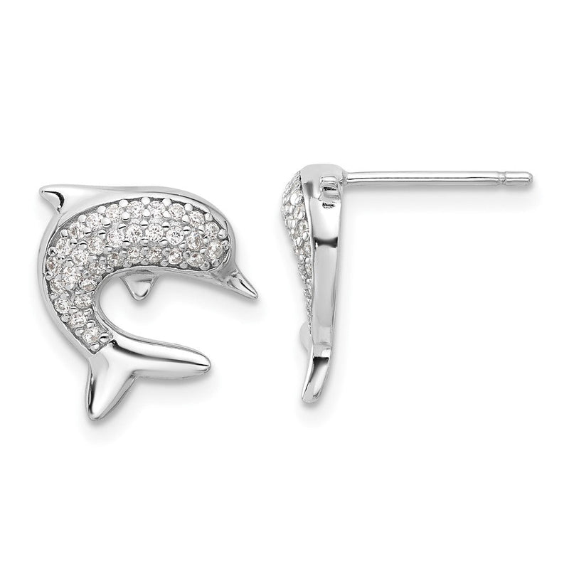 Sterlingsilber Rhodiniert Zirkonia Delfin Ohrstecker