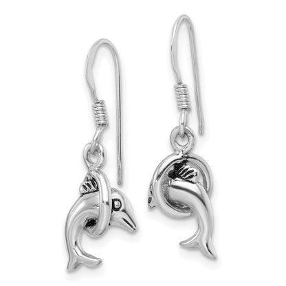Sterlingsilber Rhodiniert Antikisiert Delfin Hirte Haken Ohrringe