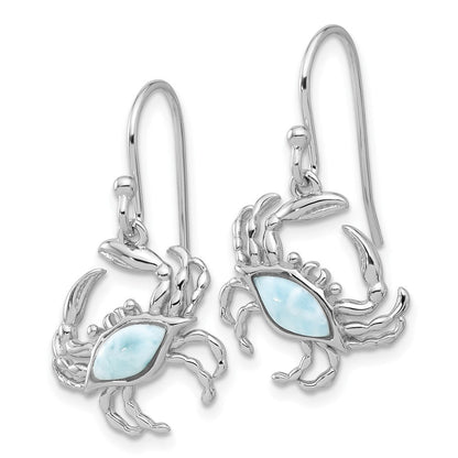Sterlingsilber Rhodiniert Larimar Krabbe Hängend Hirte Haken Ohrringe