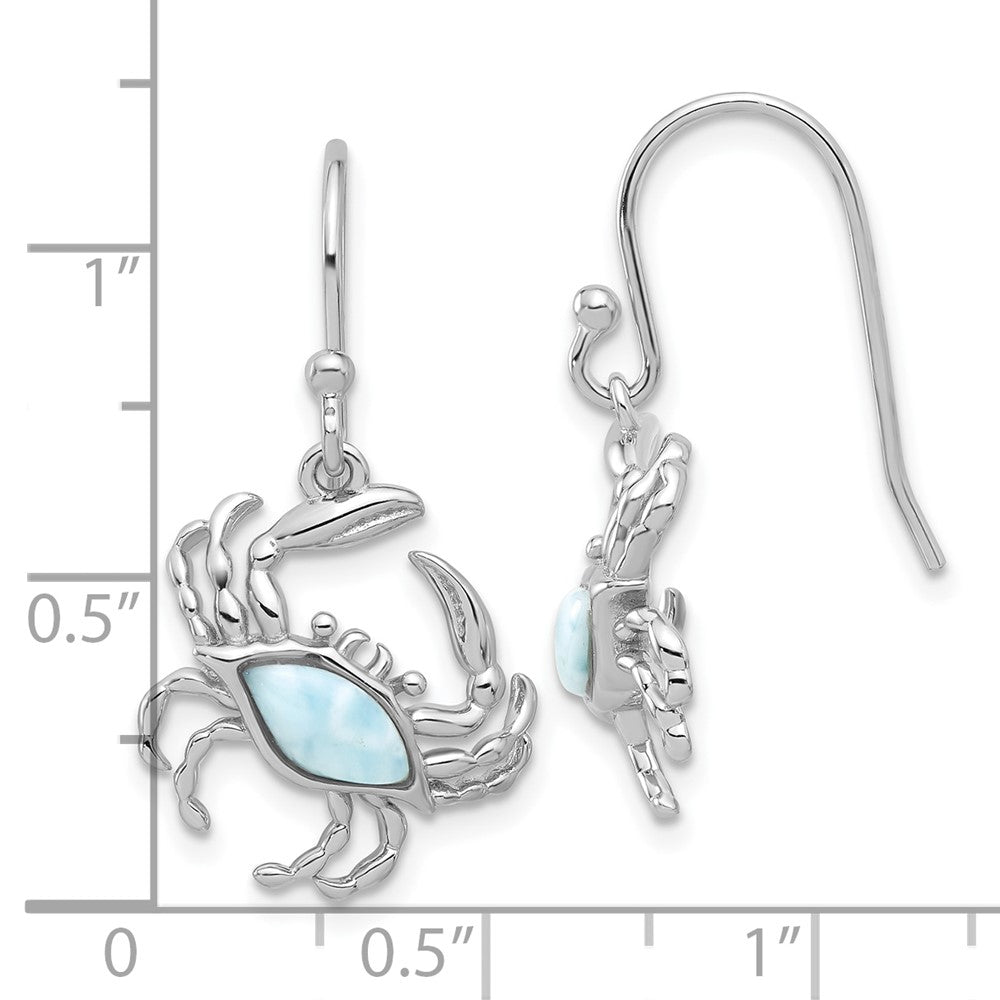 Sterlingsilber Rhodiniert Larimar Krabbe Hängend Hirte Haken Ohrringe