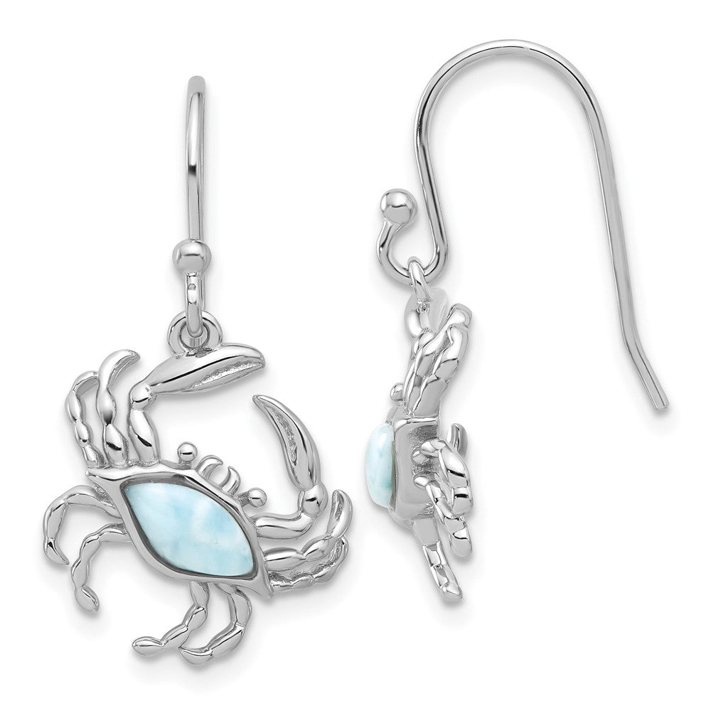 Sterlingsilber Rhodiniert Larimar Krabbe Hängend Hirte Haken Ohrringe