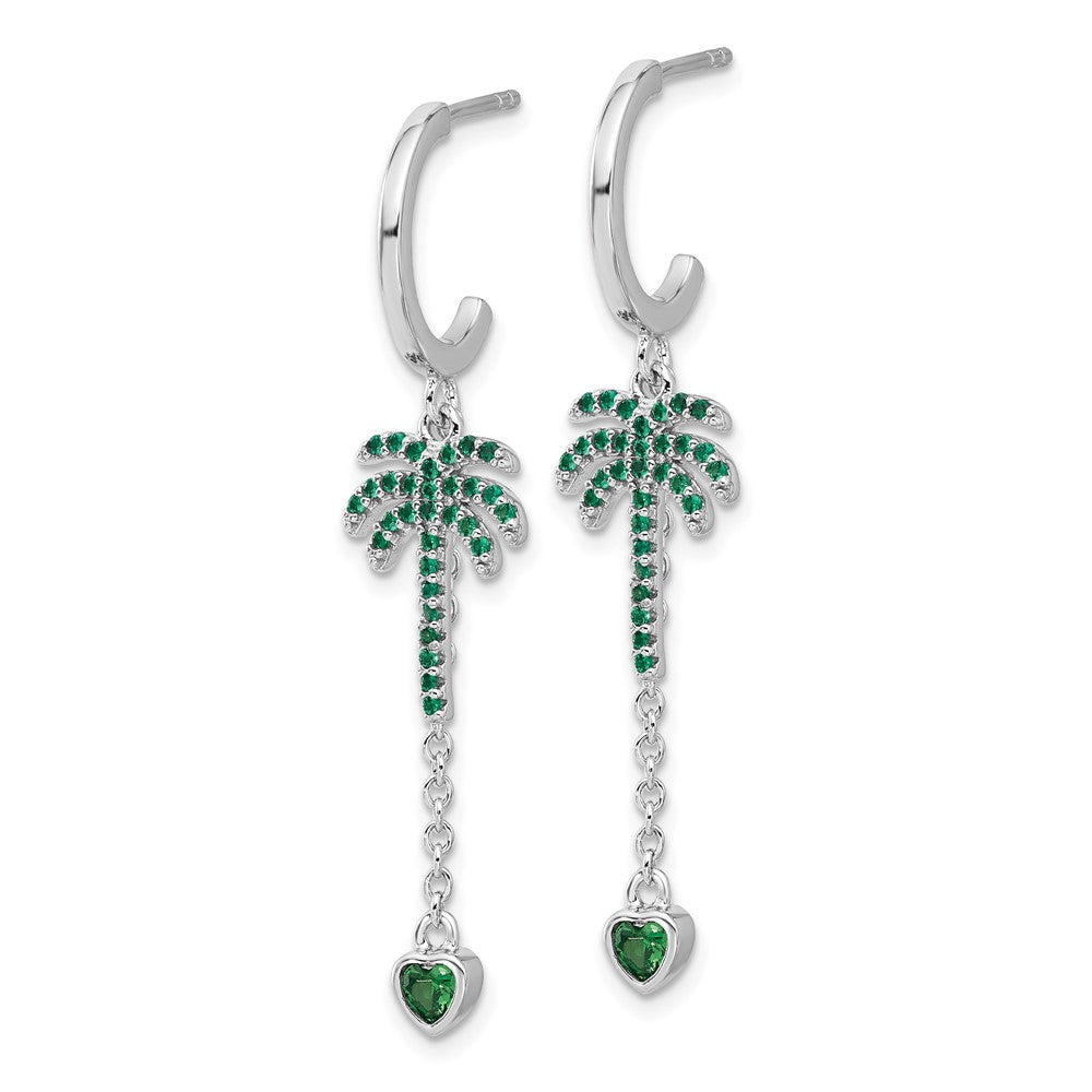 Feuer Sterlingsilber Rhodiniert Grün Zirkonia Palme Baum Herz Stecker Creole E