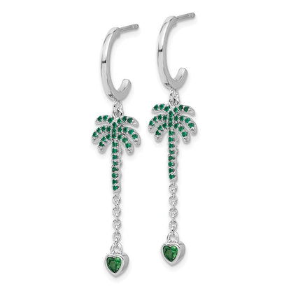 Feuer Sterlingsilber Rhodiniert Grün Zirkonia Palme Baum Herz Stecker Creole E