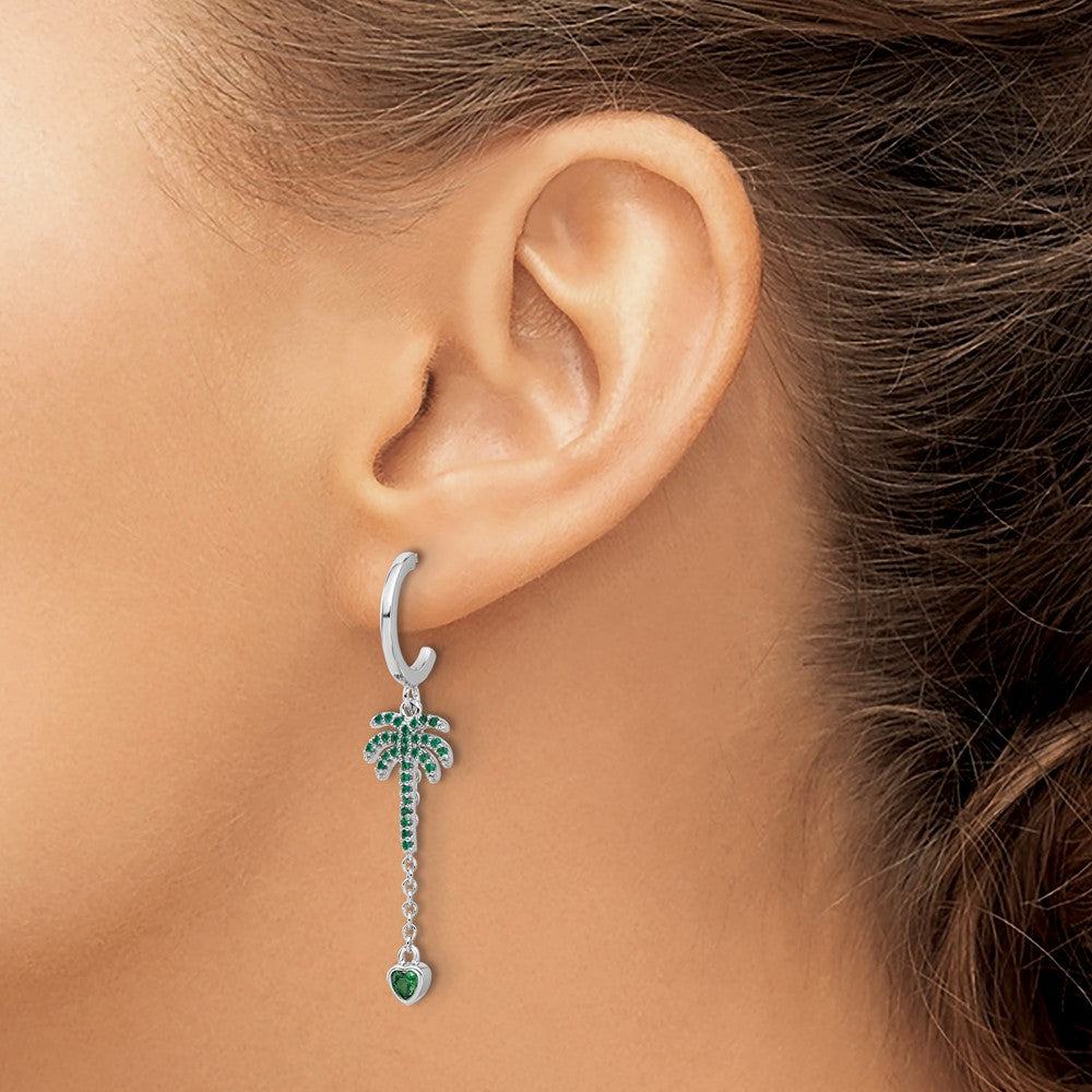 Feuer Sterlingsilber Rhodiniert Grün Zirkonia Palme Baum Herz Stecker Creole E