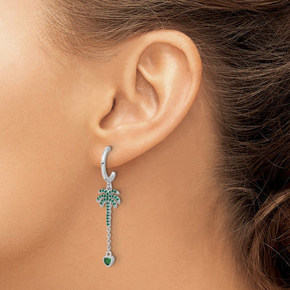 Feuer Sterlingsilber Rhodiniert Grün Zirkonia Palme Baum Herz Stecker Creole E