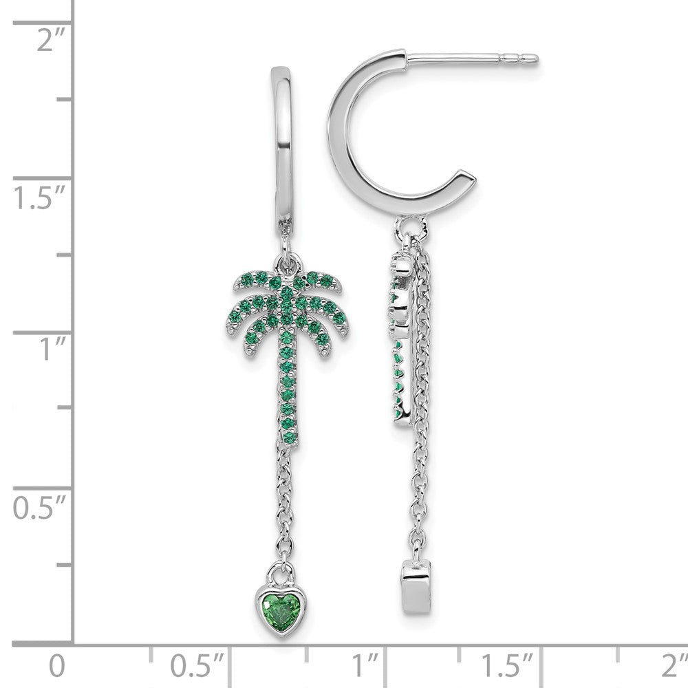 Feuer Sterlingsilber Rhodiniert Grün Zirkonia Palme Baum Herz Stecker Creole E