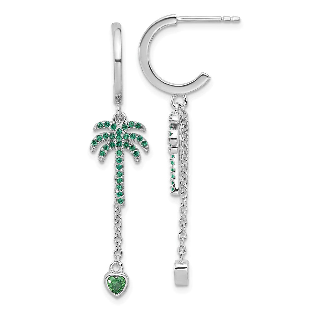 Feuer Sterlingsilber Rhodiniert Grün Zirkonia Palme Baum Herz Stecker Creole E