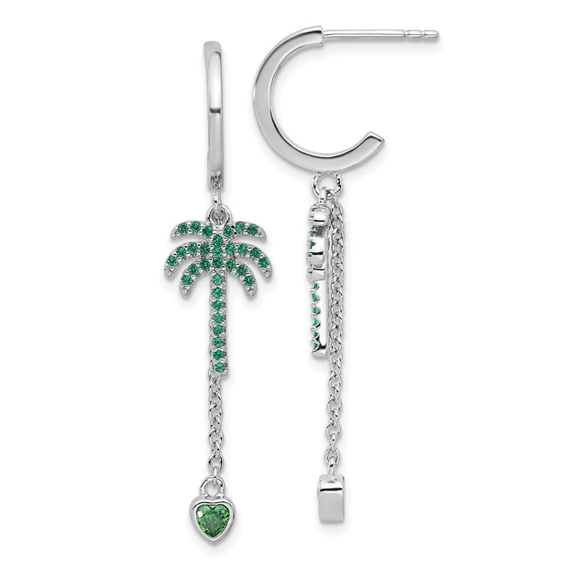 Feuer Sterlingsilber Rhodiniert Grün Zirkonia Palme Baum Herz Stecker Creole E