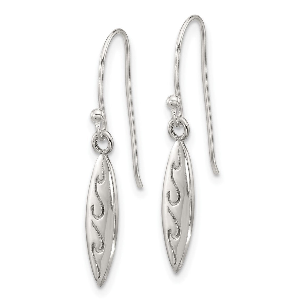 Sterlingsilber Poliert Geätzt Waves Pointed Oval Ohrringe