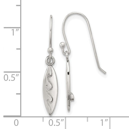Sterlingsilber Poliert Geätzt Waves Pointed Oval Ohrringe