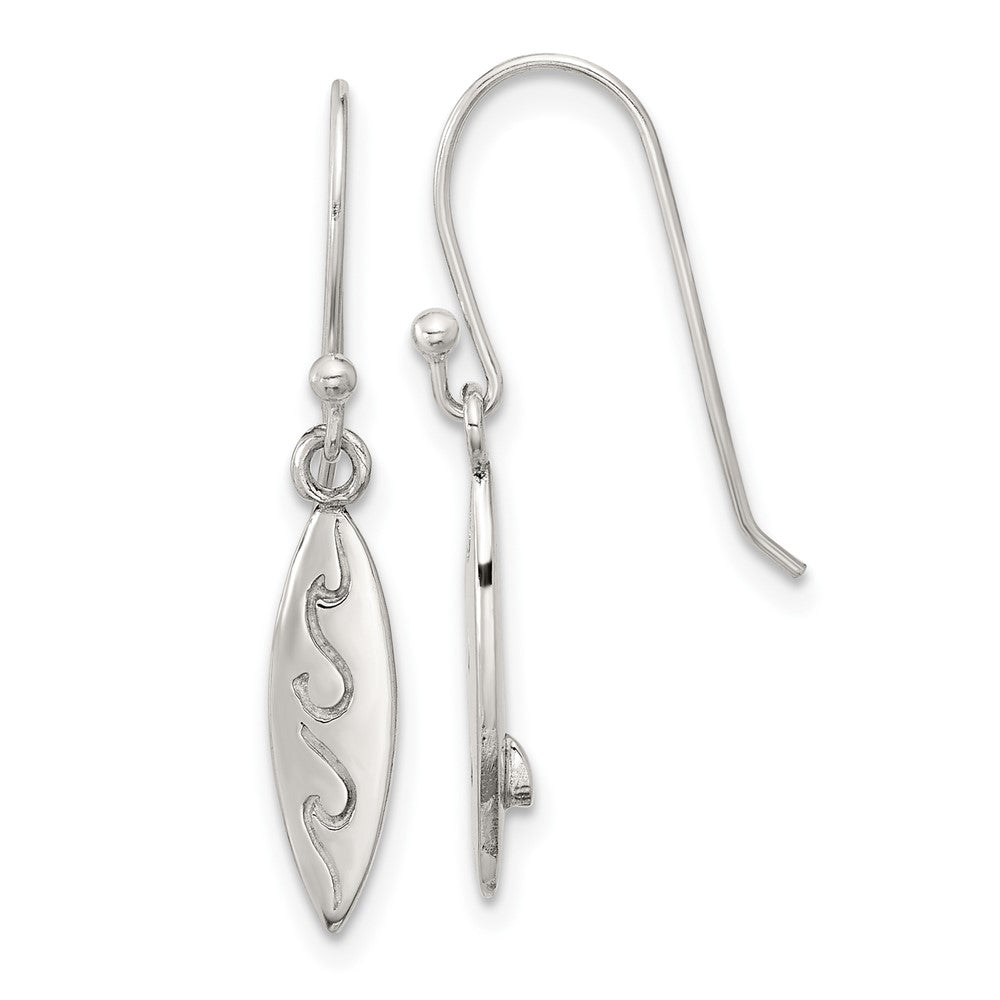 Sterlingsilber Poliert Geätzt Waves Pointed Oval Ohrringe