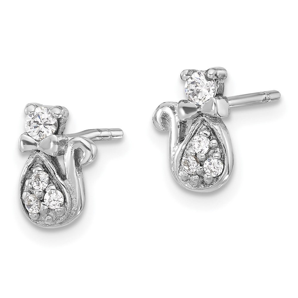 Sterlingsilber Rhodiniert Zirkonia Katze Ohrstecker