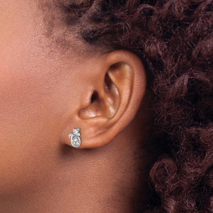 Sterlingsilber Rhodiniert Zirkonia Katze Ohrstecker