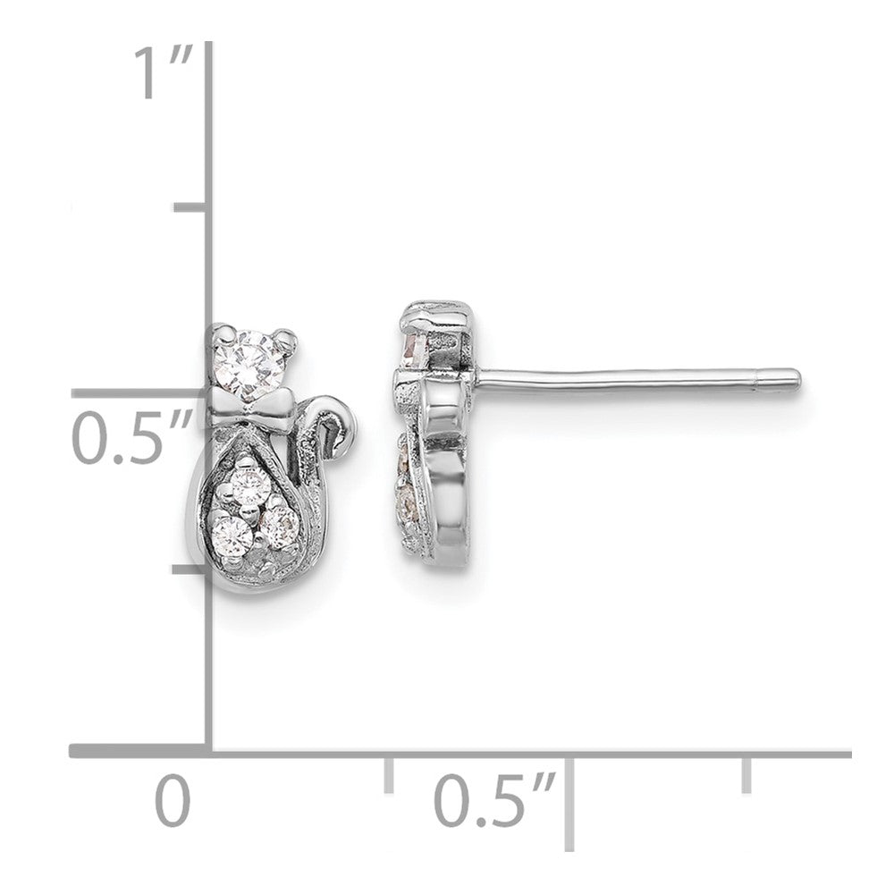 Sterlingsilber Rhodiniert Zirkonia Katze Ohrstecker