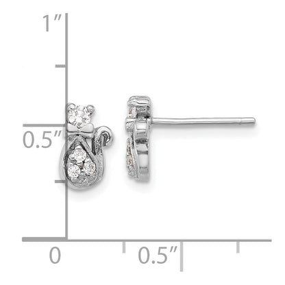 Sterlingsilber Rhodiniert Zirkonia Katze Ohrstecker