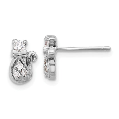 Sterlingsilber Rhodiniert Zirkonia Katze Ohrstecker