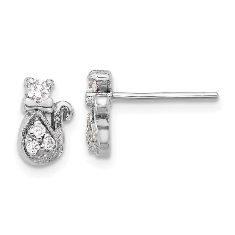 Sterlingsilber Rhodiniert Zirkonia Katze Ohrstecker