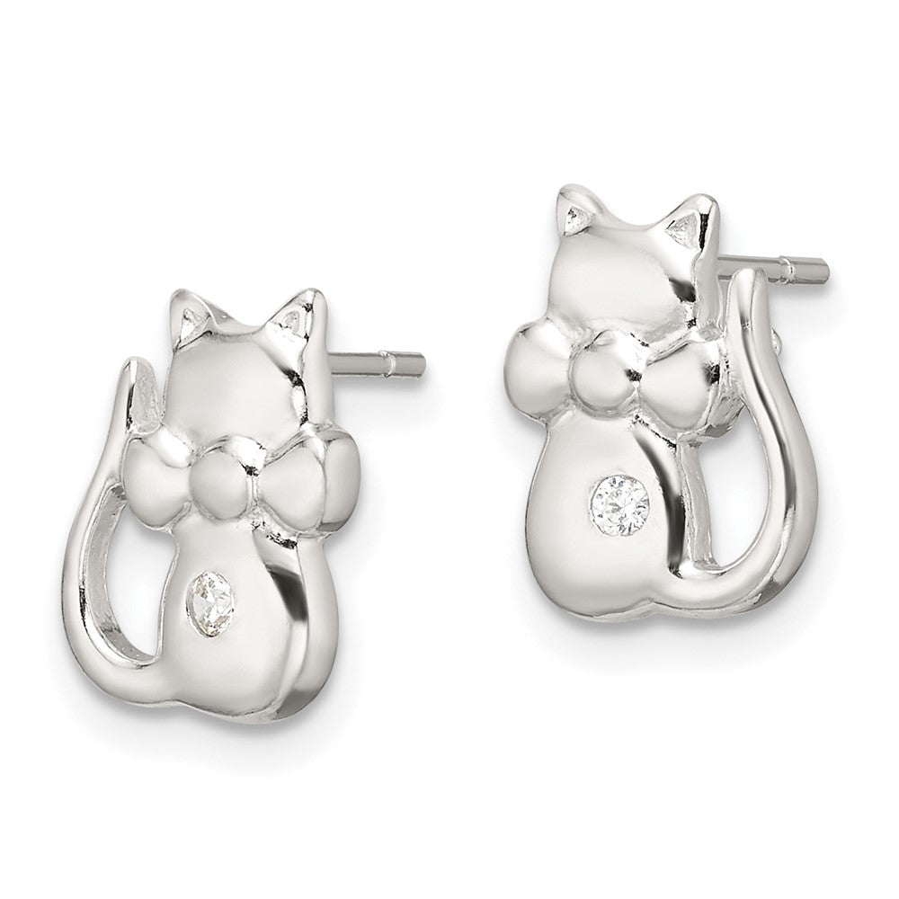Sterlingsilber Poliert Zirkonia Katze Ohrringe