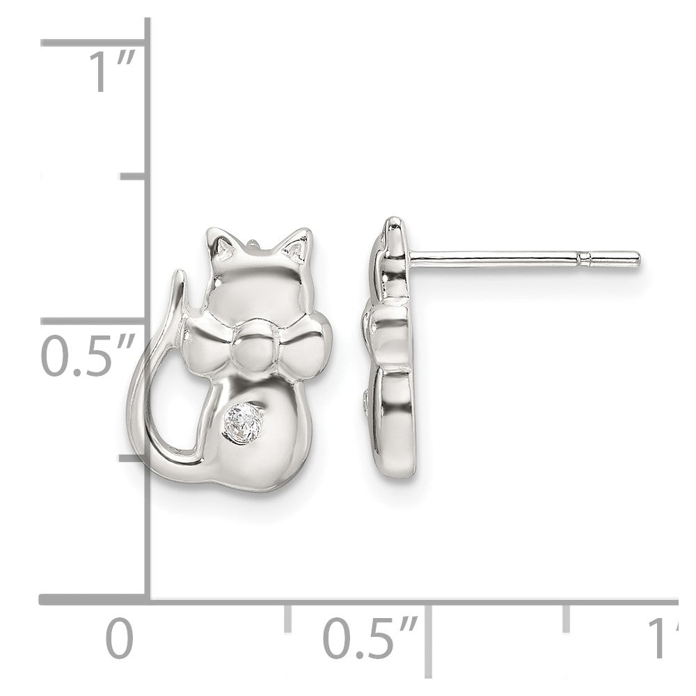 Sterlingsilber Poliert Zirkonia Katze Ohrringe