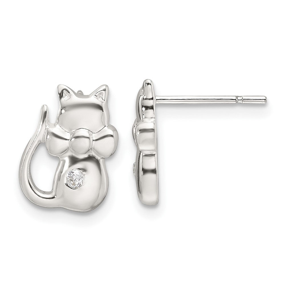 Sterlingsilber Poliert Zirkonia Katze Ohrringe