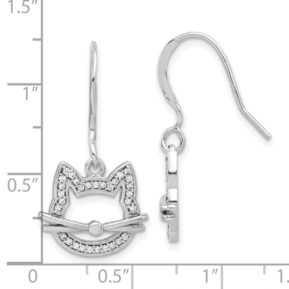 Sterlingsilber Rhodiniert Zirkonia Katze Kopf Ohrhänger