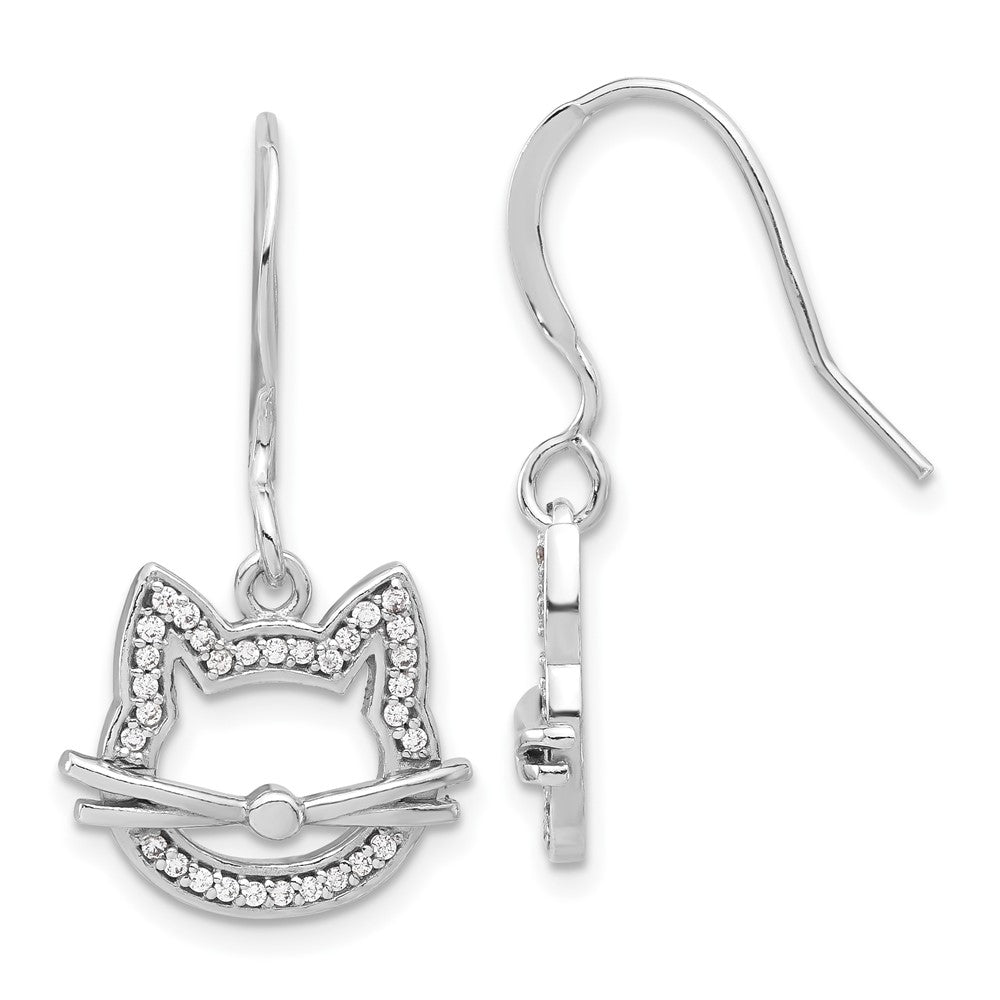 Sterlingsilber Rhodiniert Zirkonia Katze Kopf Ohrhänger