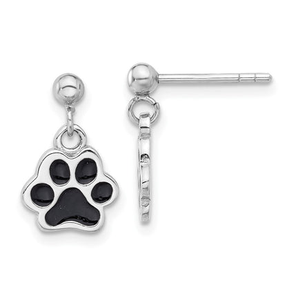 Sterlingsilber Rhodiniert Emailliert Hund Paw Stecker Ohrhänger