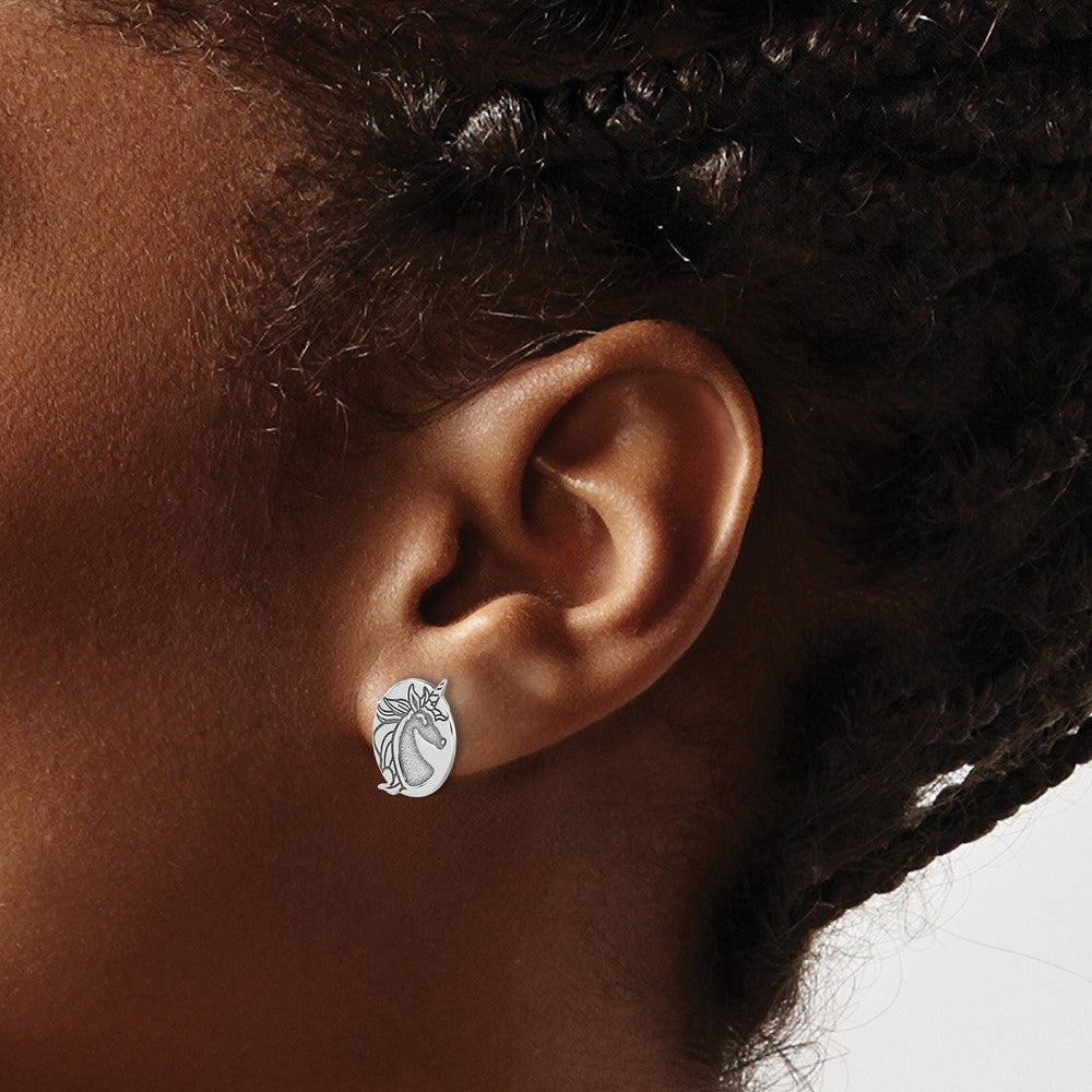 Sterlingsilber Rhodiniert Einhorn Ohrstecker