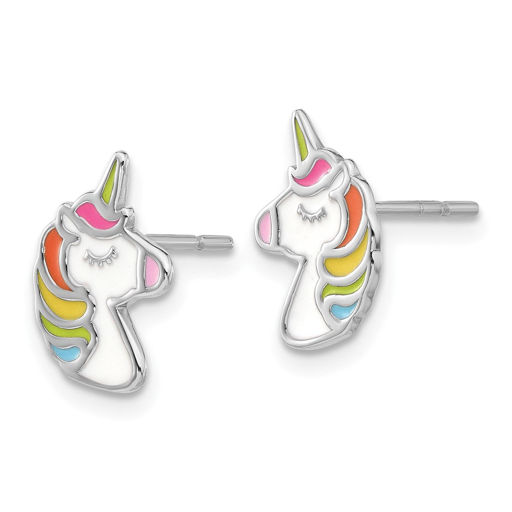 Sterlingsilber Rhodiniert Poliert Emailliert Einhorn Ohrstecker