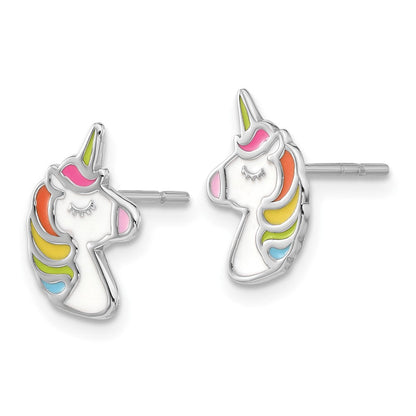 Sterlingsilber Rhodiniert Poliert Emailliert Einhorn Ohrstecker