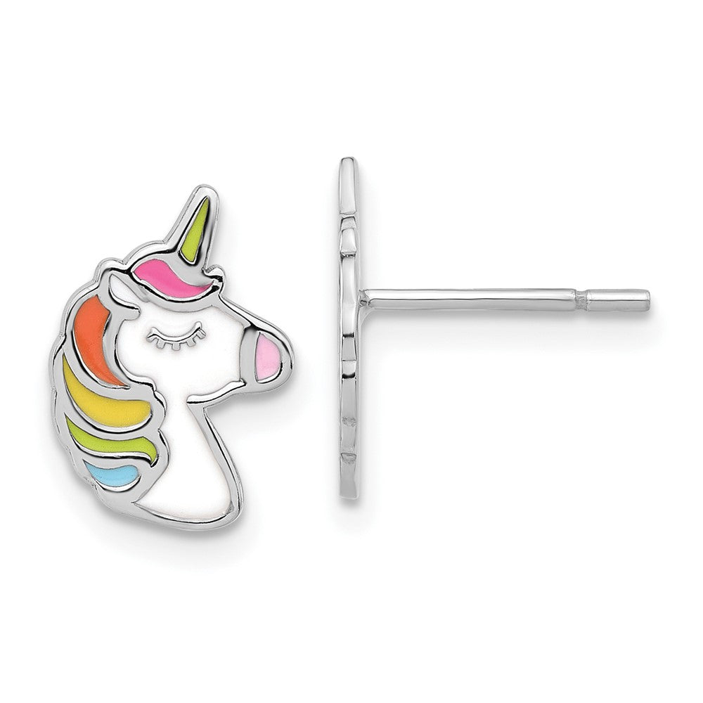 Sterlingsilber Rhodiniert Poliert Emailliert Einhorn Ohrstecker